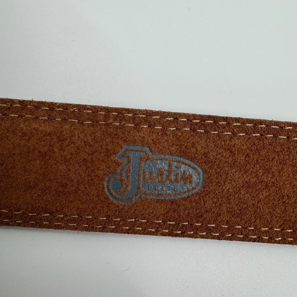 Vtg Justin Belt Mens 36 Brown Leather Silver Tone Buckle Concho Western Cowboy